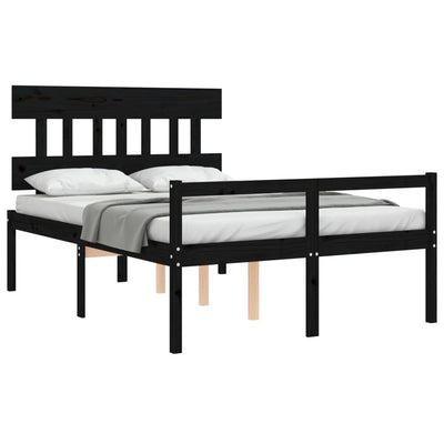 Bed Frame with Headboard Black Small Double Solid Wood