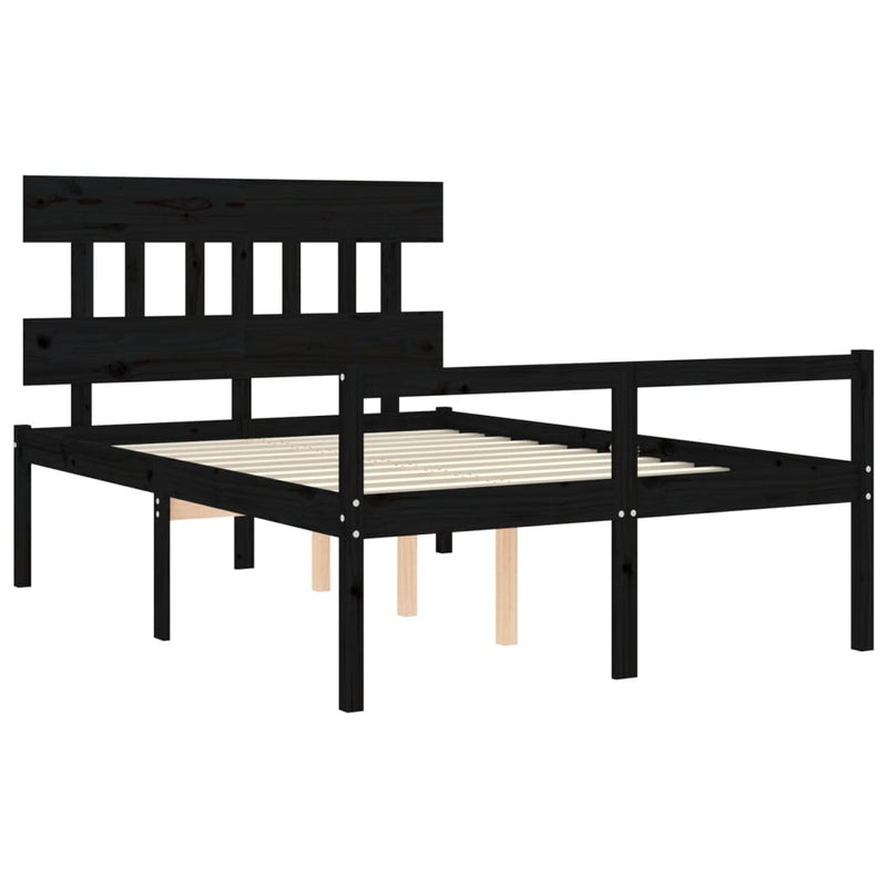 Bed Frame with Headboard Black Small Double Solid Wood