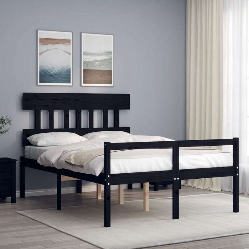 Bed Frame with Headboard Black Small Double Solid Wood