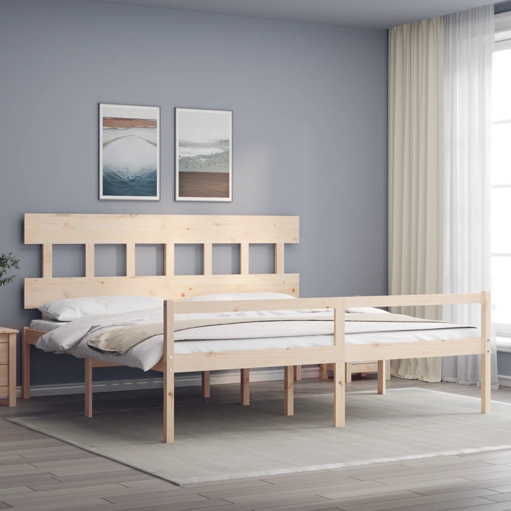 Senior Bed without Mattress Solid Wood High Length 200 cm Natural 200 cm