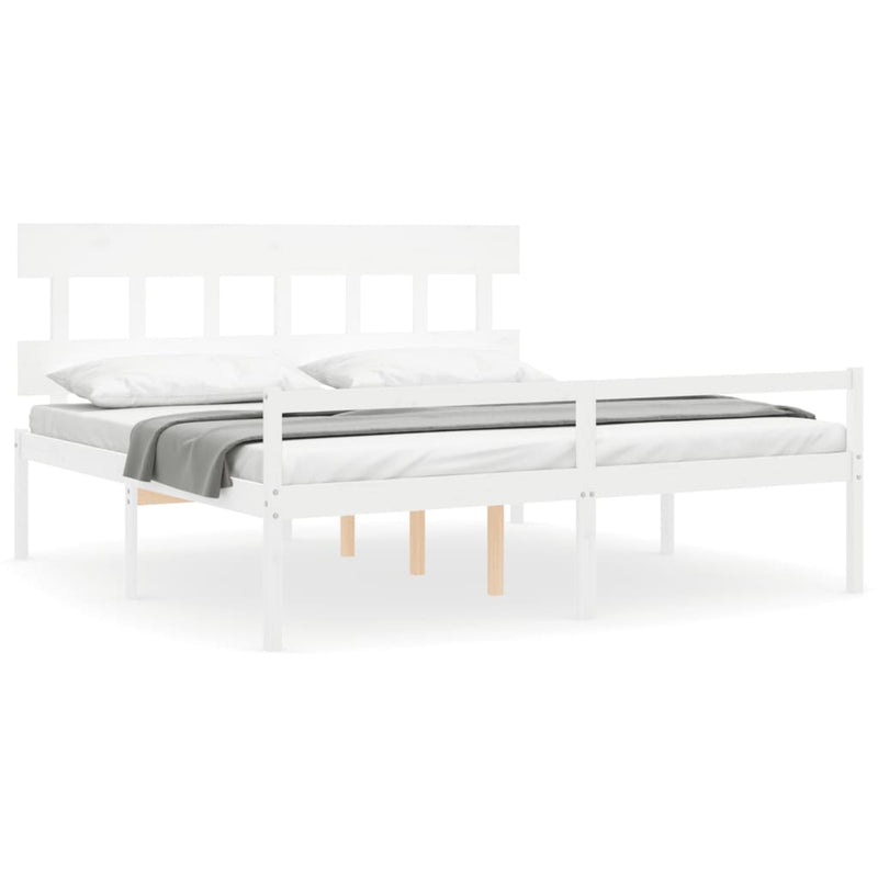 Bed Frame with Headboard White 200x200 cm Solid Wood