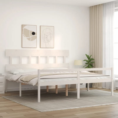 Bed Frame with Headboard White 200x200 cm Solid Wood