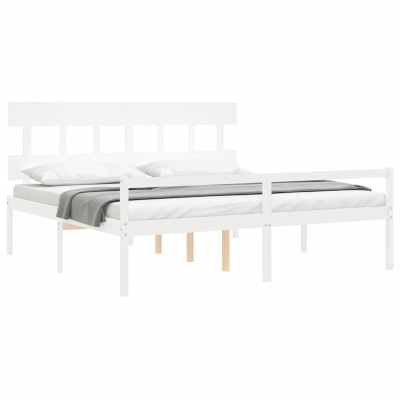 Bed Frame with Headboard White 200x200 cm Solid Wood