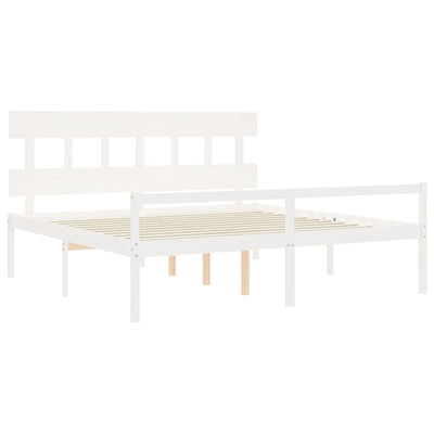 Bed Frame with Headboard White 200x200 cm Solid Wood