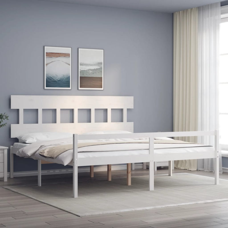 Bed Frame with Headboard White 200x200 cm Solid Wood