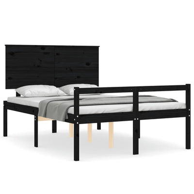 Bed Frame with Headboard Black Small Double Solid Wood