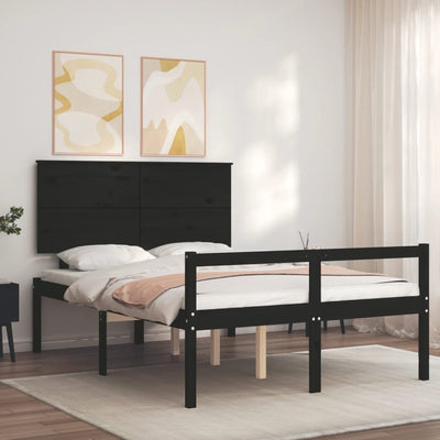 Bed Frame with Headboard Black Small Double Solid Wood