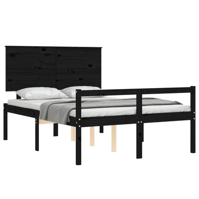 Bed Frame with Headboard Black Small Double Solid Wood