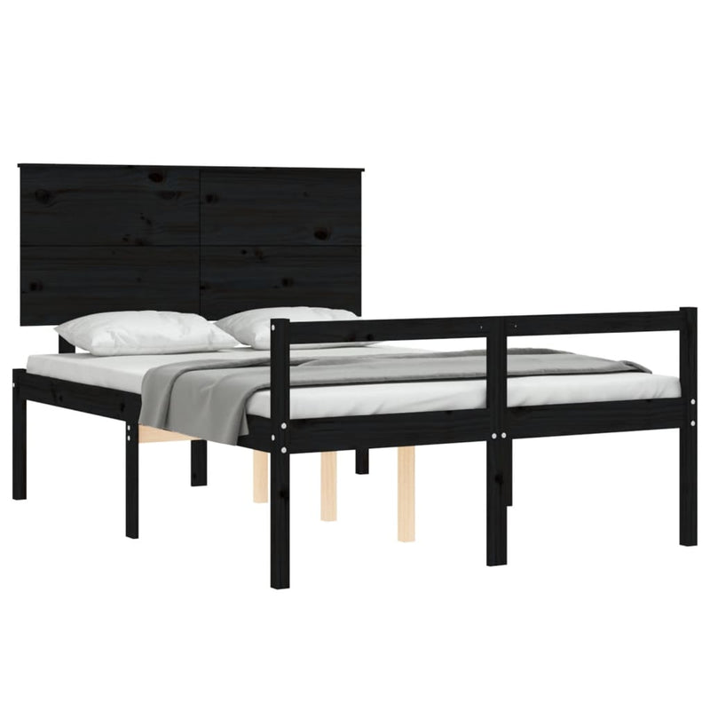 Bed Frame with Headboard Black Small Double Solid Wood