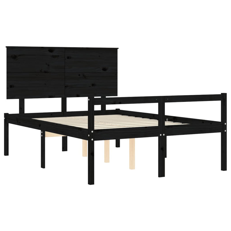 Bed Frame with Headboard Black Small Double Solid Wood