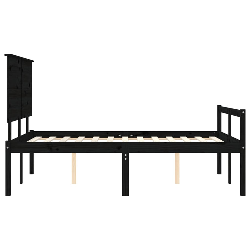 Bed Frame with Headboard Black Small Double Solid Wood