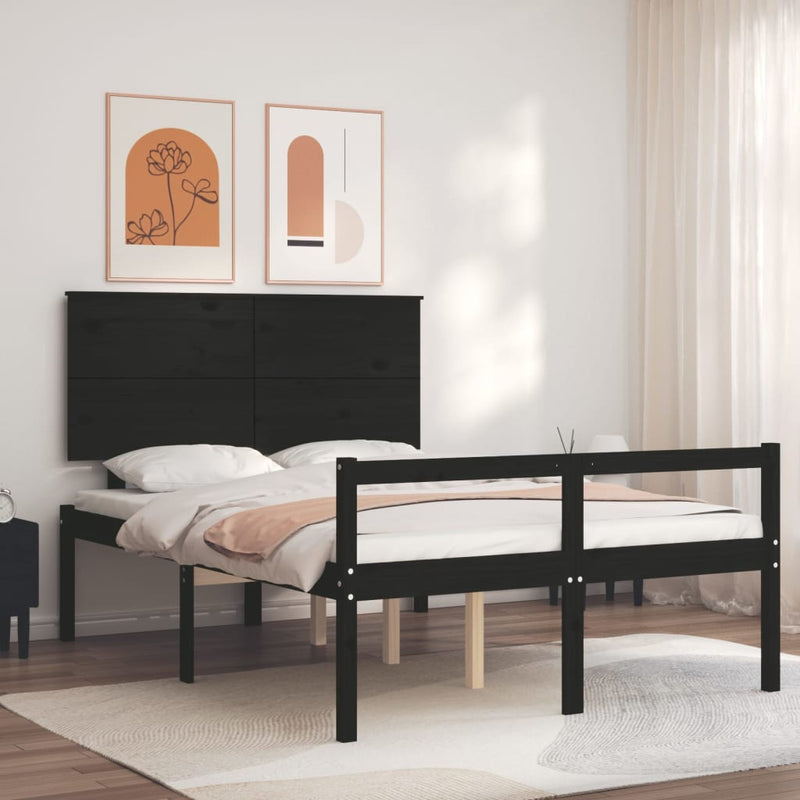 Bed Frame with Headboard Black Small Double Solid Wood