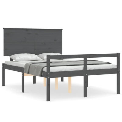 Bed Frame with Headboard Grey 140x200 cm Solid Wood