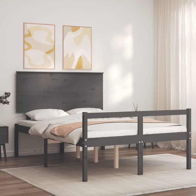 Bed Frame with Headboard Grey 140x200 cm Solid Wood