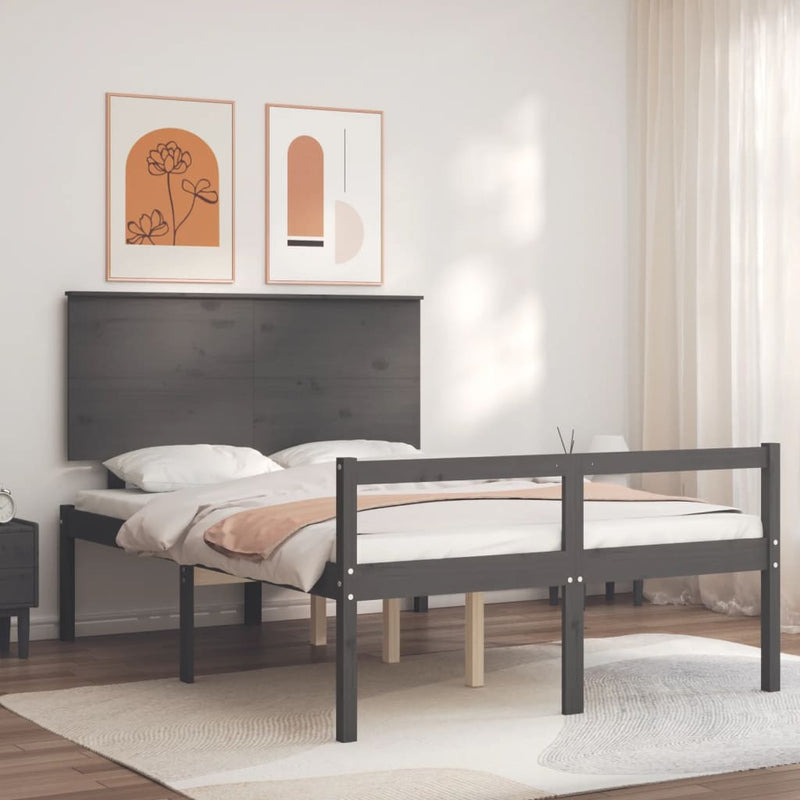 Bed Frame with Headboard Grey 140x200 cm Solid Wood