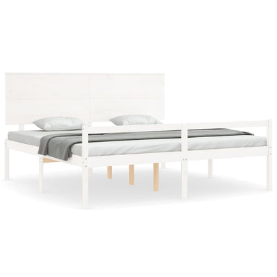 Bed Frame with Headboard White 200x200 cm Solid Wood