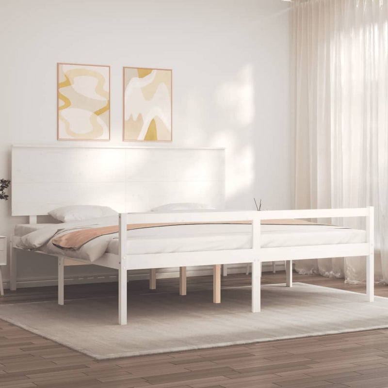 Bed Frame with Headboard White 200x200 cm Solid Wood