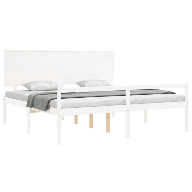 Bed Frame with Headboard White 200x200 cm Solid Wood