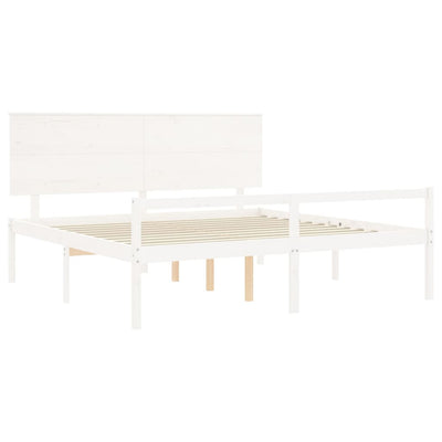 Bed Frame with Headboard White 200x200 cm Solid Wood