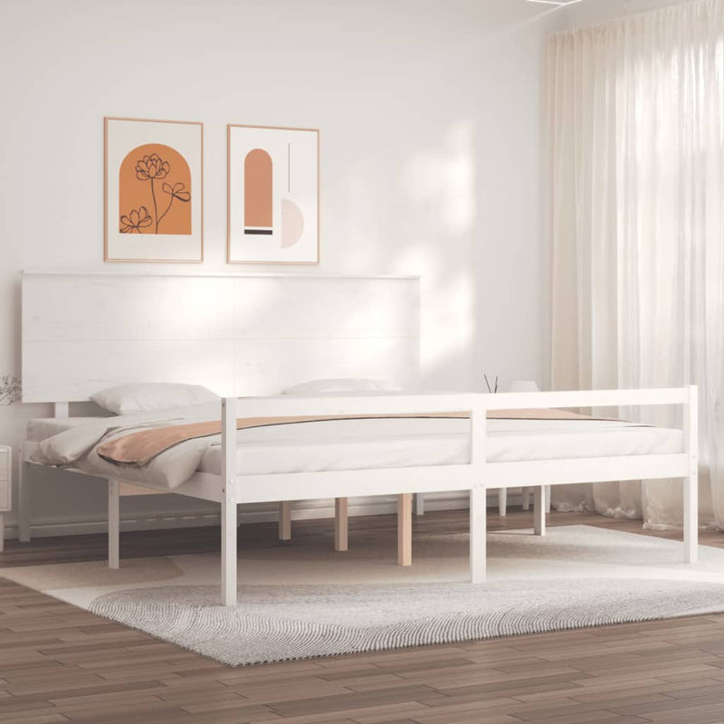 Bed Frame with Headboard White 200x200 cm Solid Wood