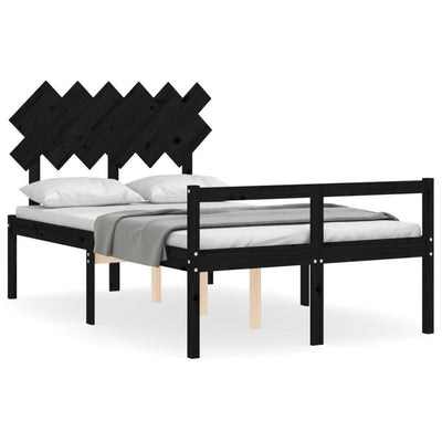 Bed Frame with Headboard Black Small Double Solid Wood