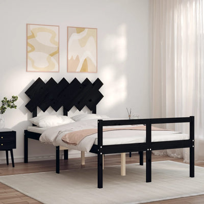 Bed Frame with Headboard Black Small Double Solid Wood