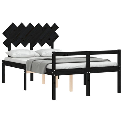 Bed Frame with Headboard Black Small Double Solid Wood