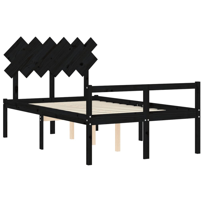 Bed Frame with Headboard Black Small Double Solid Wood