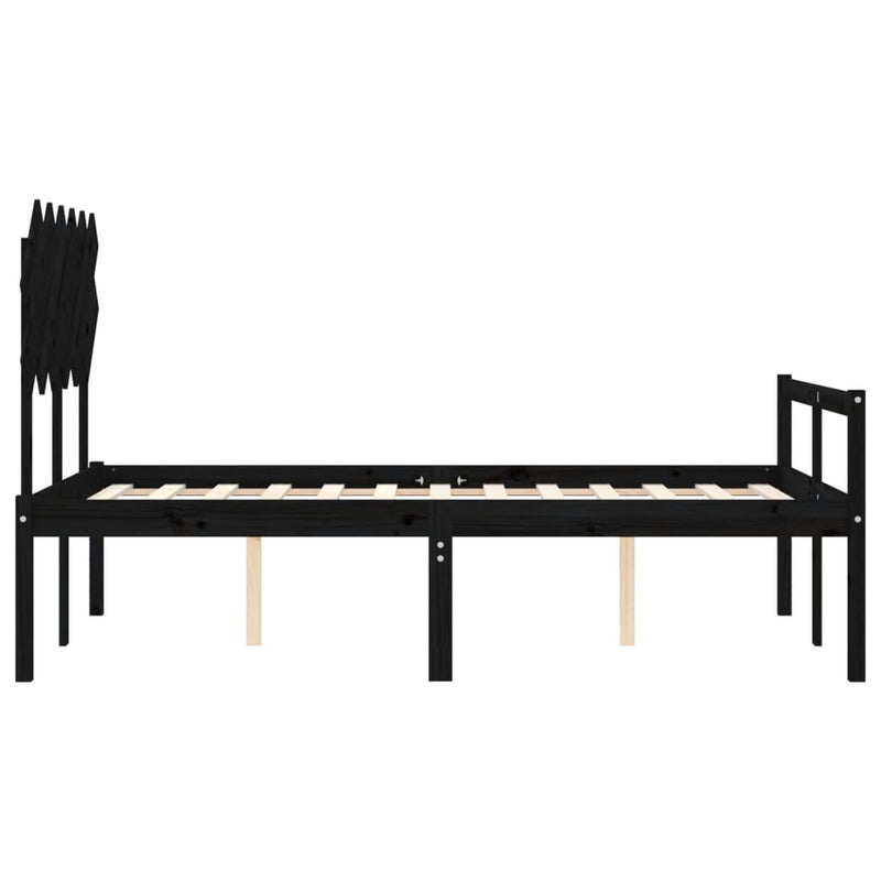 Bed Frame with Headboard Black Small Double Solid Wood