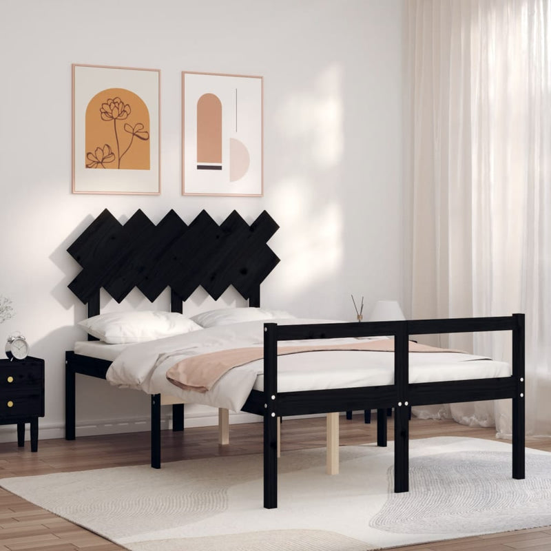 Bed Frame with Headboard Black Small Double Solid Wood