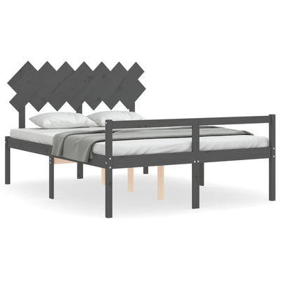 Bed Frame with Headboard Grey 140x200 cm Solid Wood