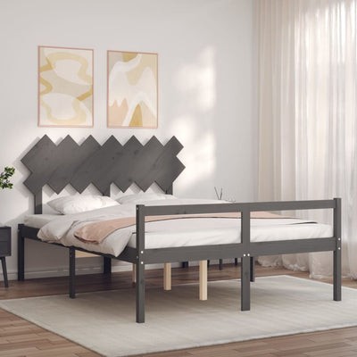 Bed Frame with Headboard Grey 140x200 cm Solid Wood