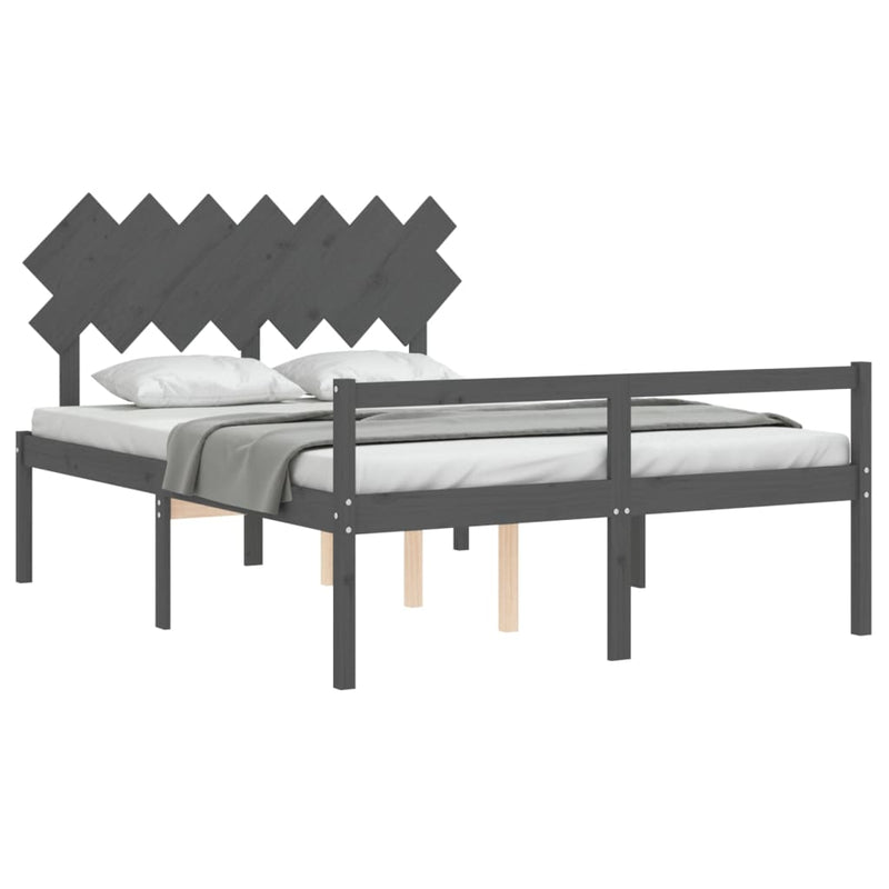 Bed Frame with Headboard Grey 140x200 cm Solid Wood