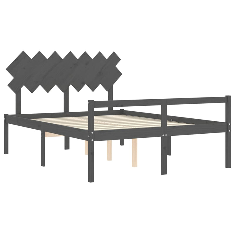 Bed Frame with Headboard Grey 140x200 cm Solid Wood