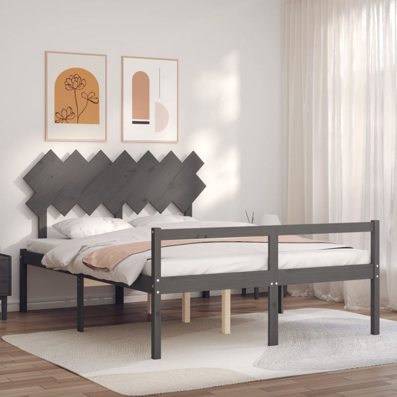 Bed Frame with Headboard Grey 140x200 cm Solid Wood