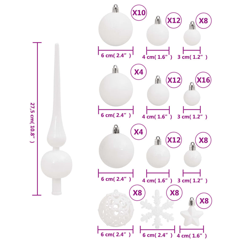 Juego de 111 bolas navideñas de poliestireno blanco