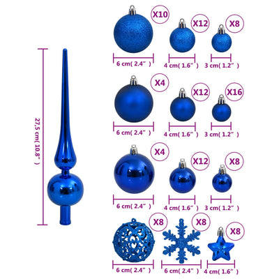 Juego de 111 bolas navideñas de poliestireno azul