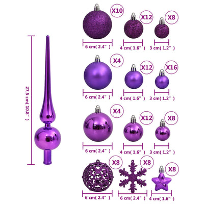 Juego de 111 bolas navideñas de poliestireno morado