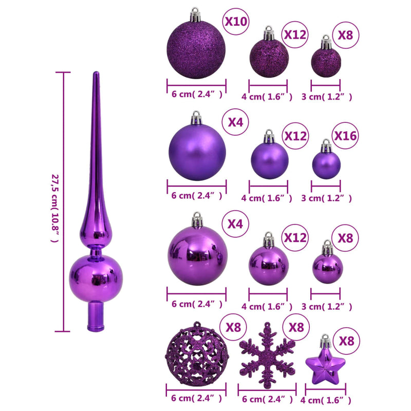 Juego de 111 bolas navideñas de poliestireno morado