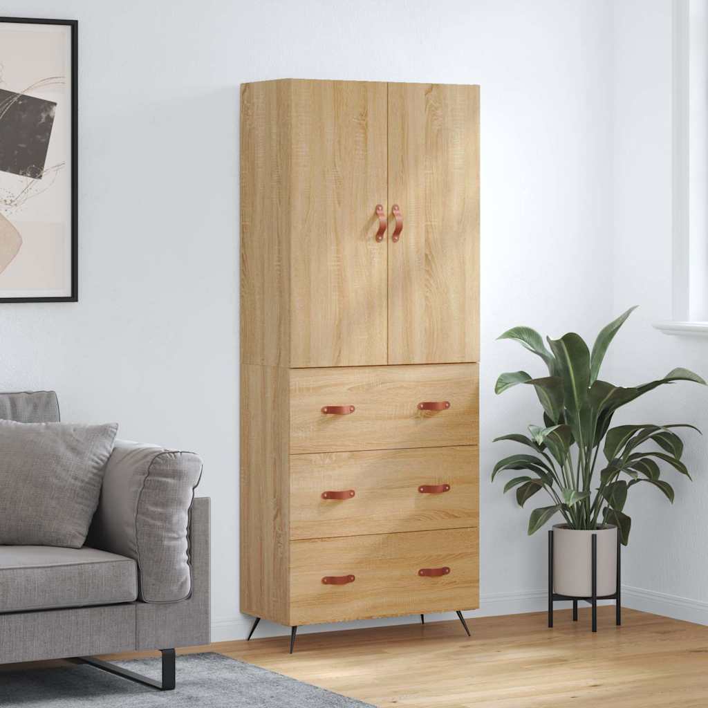 Highboard 69.5x34x180 cm Engineered Wood 3 Drawers Sonoma oak