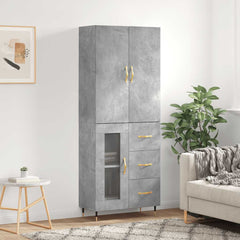 Highboard 69.5x34x180 cm Engineered Wood 1 Glass Door 3 Drawers Concrete grey