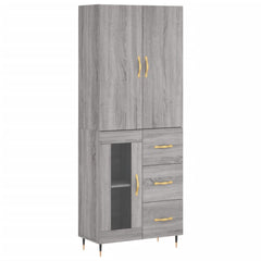 Highboard 69.5x34x180 cm Engineered Wood 1 Glass Door 3 Drawers Grey sonoma