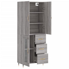 Highboard 69.5x34x180 cm Engineered Wood 1 Glass Door 3 Drawers Grey sonoma