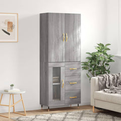Highboard 69.5x34x180 cm Engineered Wood 1 Glass Door 3 Drawers Grey sonoma