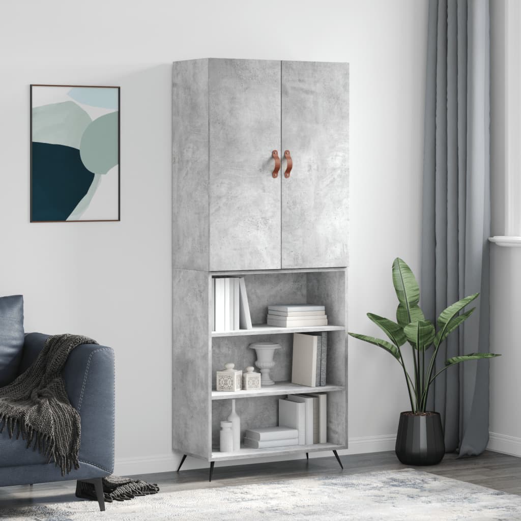 Highboard 69.5x34x180 cm Engineered Wood 3 Shelves Concrete grey