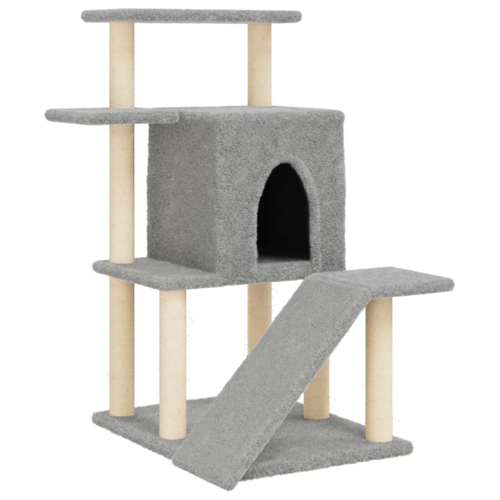 vidaXL Cat Tree with Sisal Scratching Posts Light Grey 97 cm 2