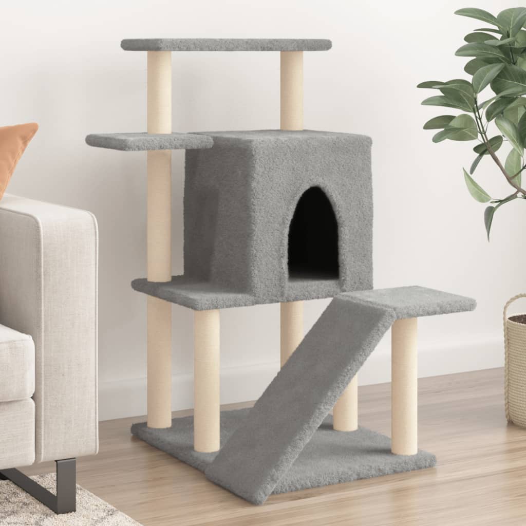 vidaXL Cat Tree with Sisal Scratching Posts Light Grey 97 cm 1