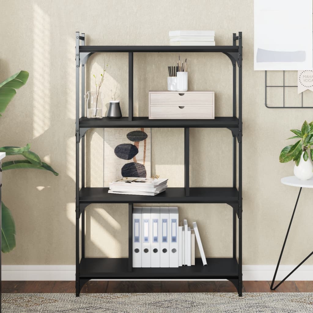 Bookcase 4-Tier 76x32x123 cm Engineered Wood Black