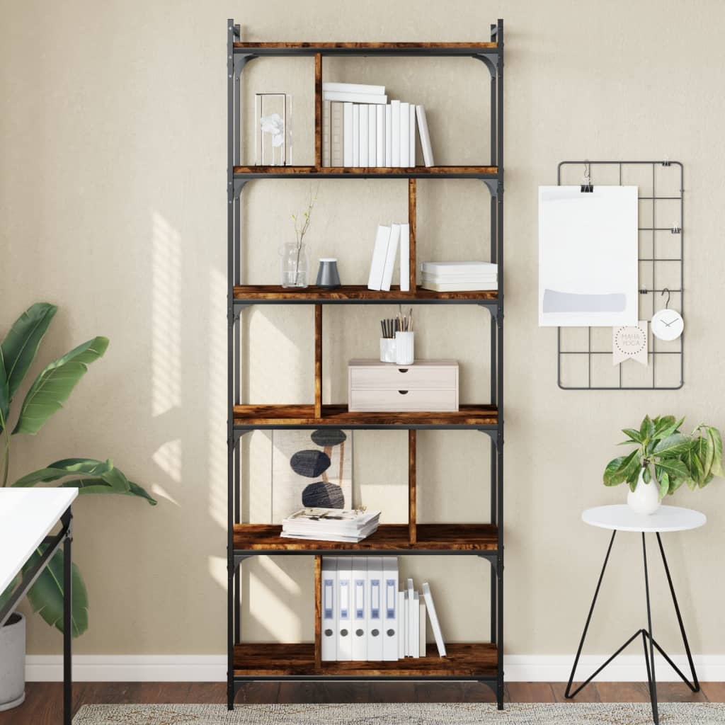 Bookcase 5-Tier 76 x 32 x Engineered Wood Height 192 cm Smoked oak