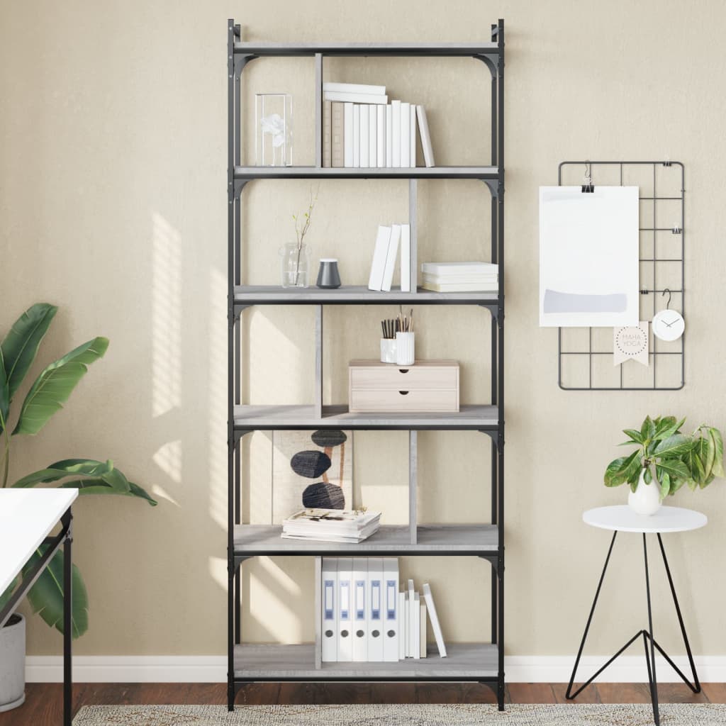 Bookcase 5-Tier 76 x 32 x Engineered Wood Height 192 cm Grey sonoma